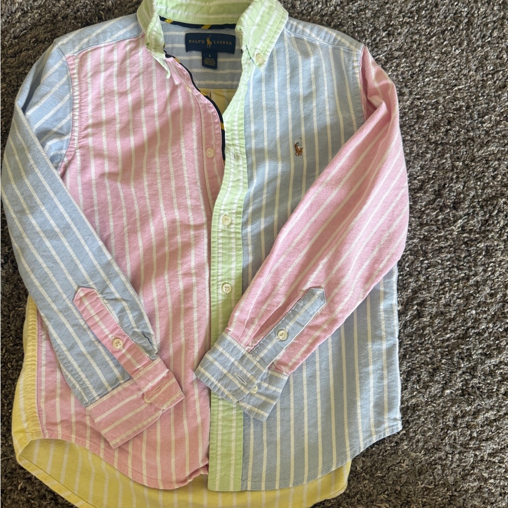 Ralph Lauren Size 6 Kids Pastel Striped Button Down Shirt